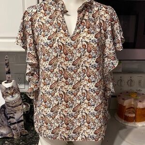 c womens Alex & Lili casual cap sleeve paisley pullover top size XL.  EUC